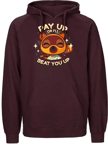 Pay Up - tanuki, animal, Crossing, Bills, Credit, money - Fairtrade Hoodie