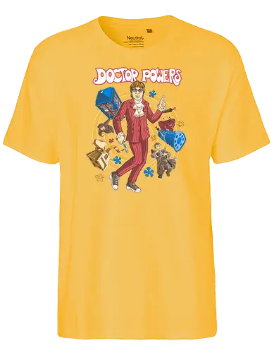 Doctor Powers - drwho, bbc, austin powers, dalek, tardis, Doctor - Fairtrade T-Shirt