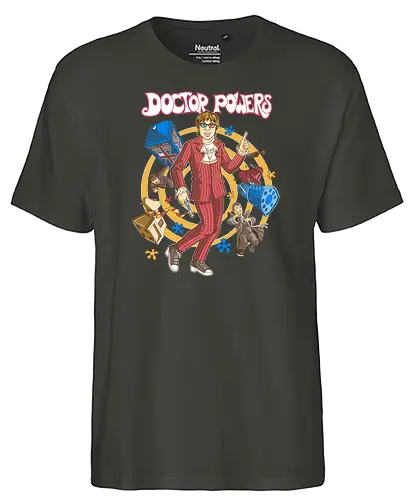 Doctor Powers - drwho, bbc, austin powers, dalek, tardis, Doctor - Fairtrade T-Shirt