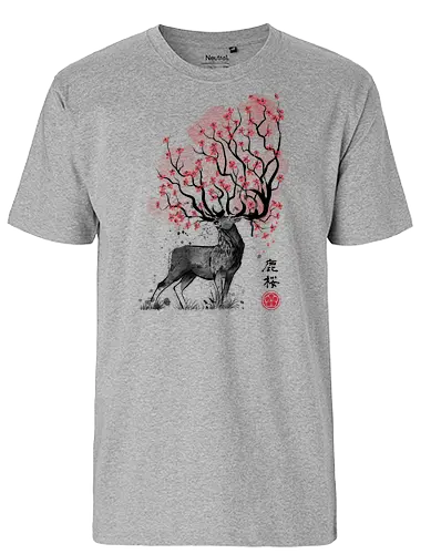 Sakura Deer  - art, kunst, dr. monekers, sakura, hanami, kirschblüte, hirsch - Fairtrade T-Shirt