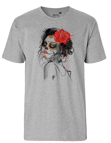 Diá de los muertos - art, mexico, mexiko, sketch, drawing, muertos, girl, rose, 2nd november, november, culture, kultur, day of the dead, dead - Fairtrade T-Shirt