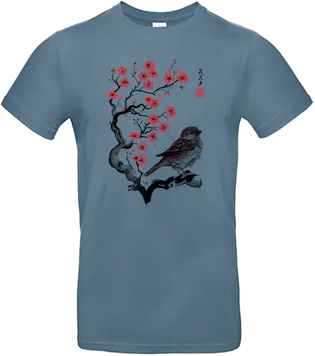 Little Sparrow - spatz, sperling, sparrow, art, animal, kunst, japanisch, japan, nippon, hanami, cherry blossom - Standard T-Shirt