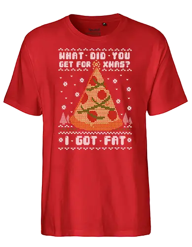 Fatty Christmas - weihnachten, pizza, Fat, holiday weight, Ugly christmas swter, Ugly swter - Fairtrade T-Shirt
