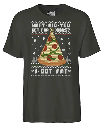 Fatty Christmas - weihnachten, pizza, Fat, holiday weight, Ugly christmas swter, Ugly swter - Fairtrade T-Shirt