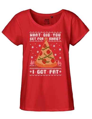 Fatty Christmas - weihnachten, pizza, Fat, holiday weight, Ugly christmas swter, Ugly swter - Fairtrade Girl Shirt