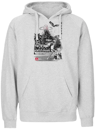 Hero's Awakening Sumi-e - awakening, gaming, retrogames, videogames, dragon, drachen, island, insel, Hero of Time - Fairtrade Hoodie
