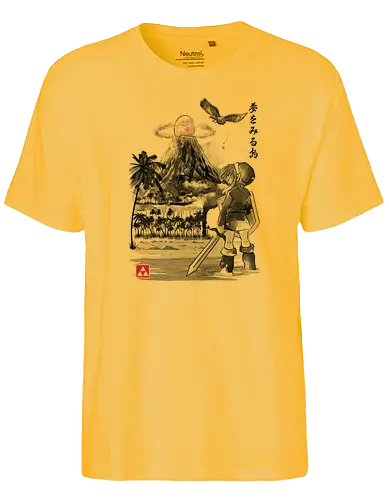 Hero's Awakening Sumi-e - awakening, gaming, retrogames, videogames, dragon, drachen, island, insel, Hero of Time - Fairtrade T-Shirt
