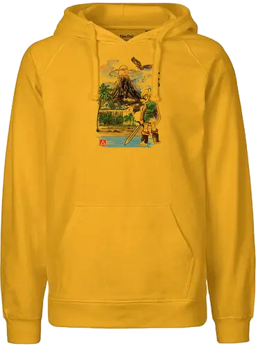 Hero's Awakening Watercolor - awakening, gaming, retrogames, videogames, dragon, drachen, island, insel, Hero of Time - Fairtrade Hoodie