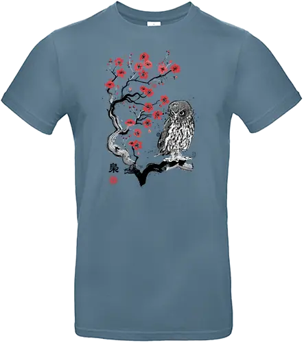 Fukurō Sumi-e - sumi-e, owl, eule, sakura, kirschblüte - Standard T-Shirt