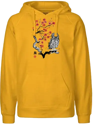Fukurō Sumi-e - sumi-e, owl, eule, sakura, kirschblüte - Fairtrade Hoodie