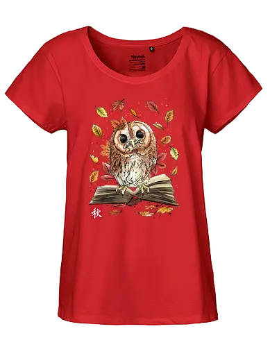 Owl Leaves and Books - eule, owl, animal, fall, herbst, buch, books - Fairtrade Girl Shirt