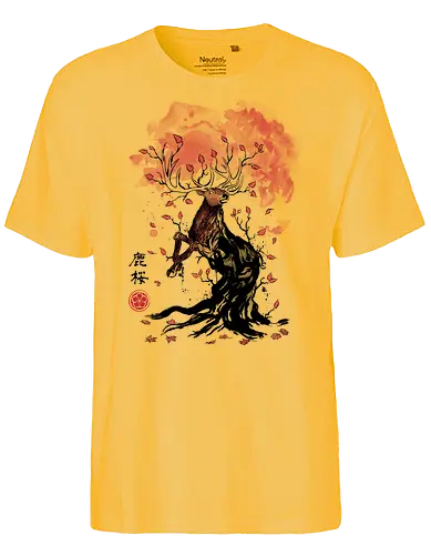 Deer Tree - japan, deer, hirsch, nippon, kunst, art, animal, tier - Fairtrade T-Shirt