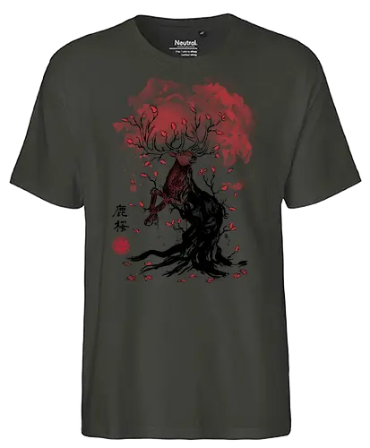 Deer Tree - japan, deer, hirsch, nippon, kunst, art, animal, tier - Fairtrade T-Shirt