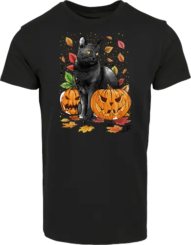 Cat Leaves and Pumpkins