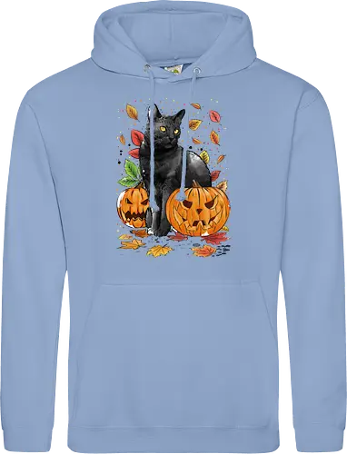 Cat Leaves and Pumpkins