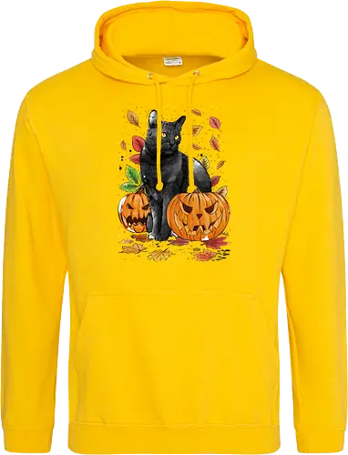 Cat Leaves and Pumpkins
