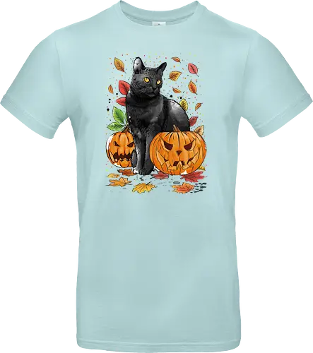Cat Leaves and Pumpkins