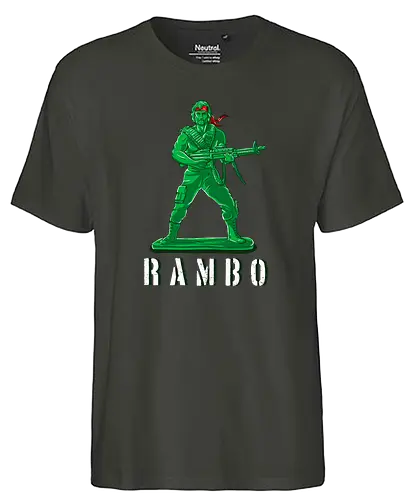 Plastic Rambo - rambo, sylvester stallone, m60, plastic soldier, fun, green berets, elite, veteran - Fairtrade T-Shirt