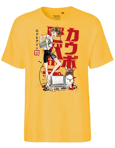 Ed and Ein sumi-e - anime, corgi, space cowboy, cowboy, bounty hunter - Fairtrade T-Shirt