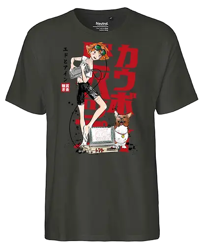Ed and Ein sumi-e - anime, corgi, space cowboy, cowboy, bounty hunter - Fairtrade T-Shirt
