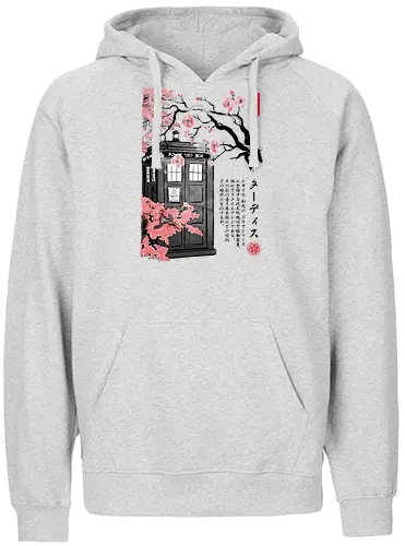 Tardis sumi-e - doctor, who, tardis, scifi, sakura - Fairtrade Hoodie