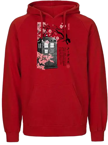 Tardis sumi-e - doctor, who, tardis, scifi, sakura - Fairtrade Hoodie
