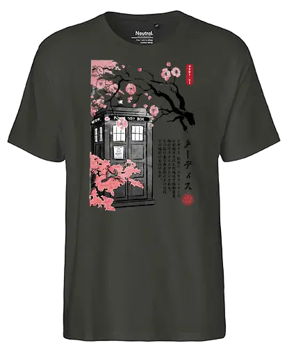 Tardis sumi-e - doctor, who, tardis, scifi, sakura - Fairtrade T-Shirt