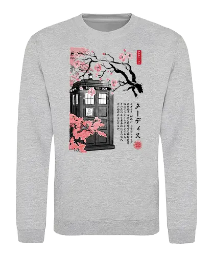 Tardis sumi-e - doctor, who, tardis, scifi, sakura - Sweatshirt