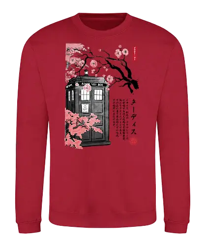 Tardis sumi-e - doctor, who, tardis, scifi, sakura - Sweatshirt