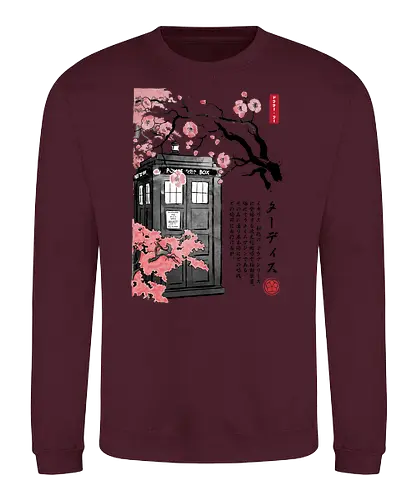 Tardis sumi-e - doctor, who, tardis, scifi, sakura - Sweatshirt