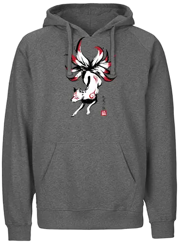 Kyubi no kitsune sumi-e - okami, kyubi, kitsune, fox, fuchs, japan - Fairtrade Hoodie