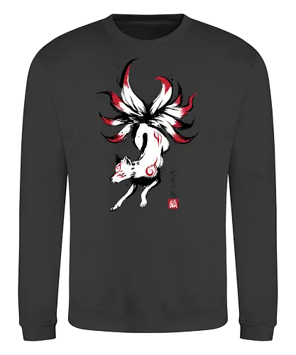 Kyubi no kitsune sumi-e - okami, kyubi, kitsune, fox, fuchs, japan - Sweatshirt