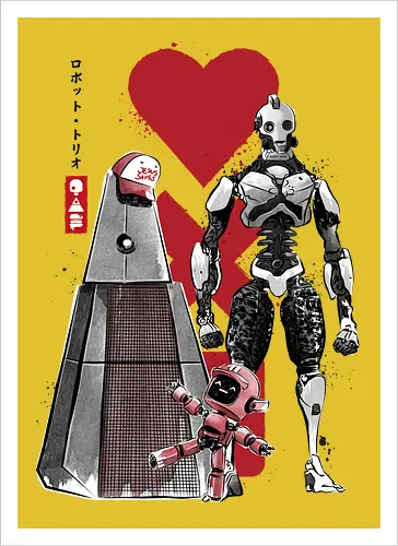 Three robots sumi e