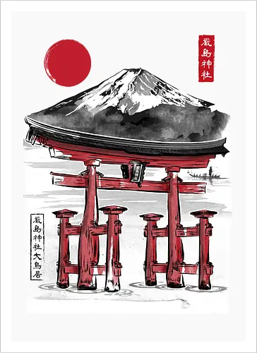 Torii of Itsukushima Shrine sumi e