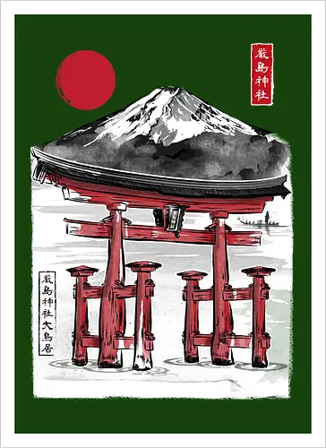 Torii of Itsukushima Shrine sumi e