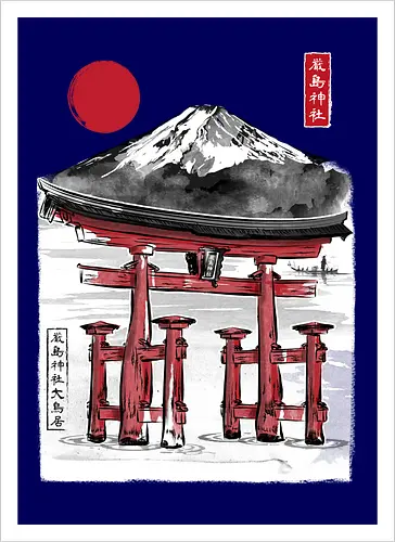 Torii of Itsukushima Shrine sumi e