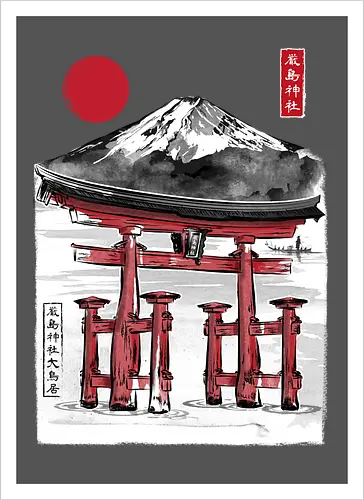 Torii of Itsukushima Shrine sumi e