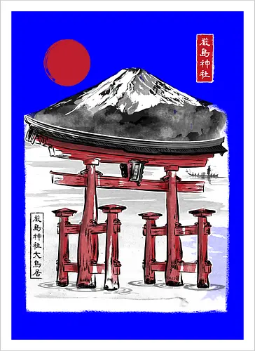 Torii of Itsukushima Shrine sumi e