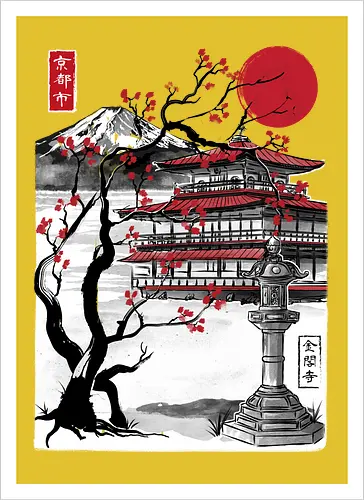 Temple of the Golden Pavilion sumi e