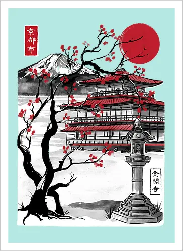 Temple of the Golden Pavilion sumi e