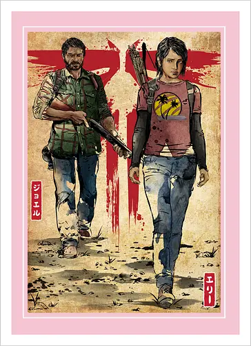 Joel and Ellie woodblock