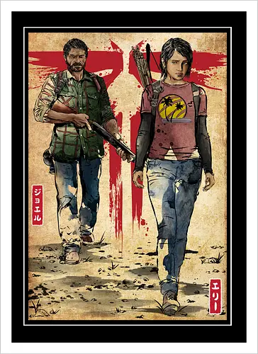 Joel and Ellie woodblock