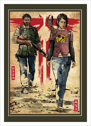 Joel and Ellie woodblock