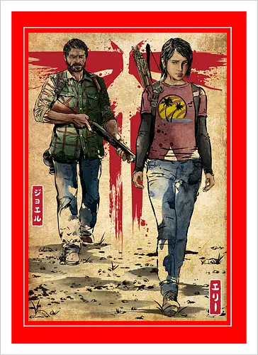 Joel and Ellie woodblock