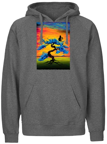 Cat watching the sunset - cat, tree, sunset, butiful - Fairtrade Hoodie