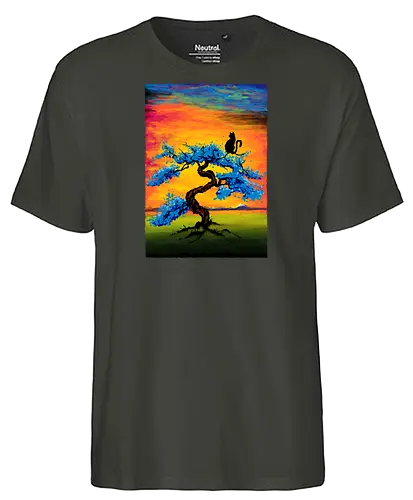 Cat watching the sunset - cat, tree, sunset, butiful - Fairtrade T-Shirt