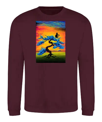 Cat watching the sunset - cat, tree, sunset, butiful - Sweatshirt