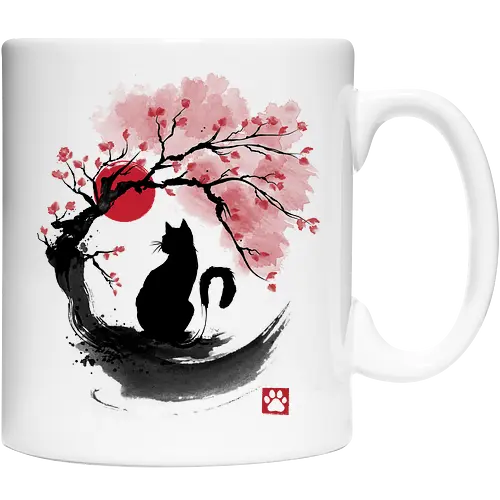 Sakura cat sumi e - sakura, hanami, cat, katze - Keramiktasse