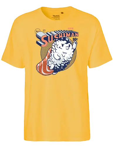 Sushiman - sushi, superhero, hero, comic, food, salmon - Fairtrade T-Shirt