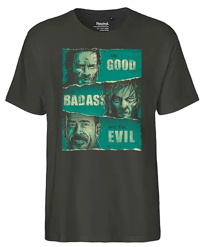 The Good, The Badass and the Evil - walking, zombie, horror, serie, good, bad, ugly, western, mashup, dd - Fairtrade T-Shirt